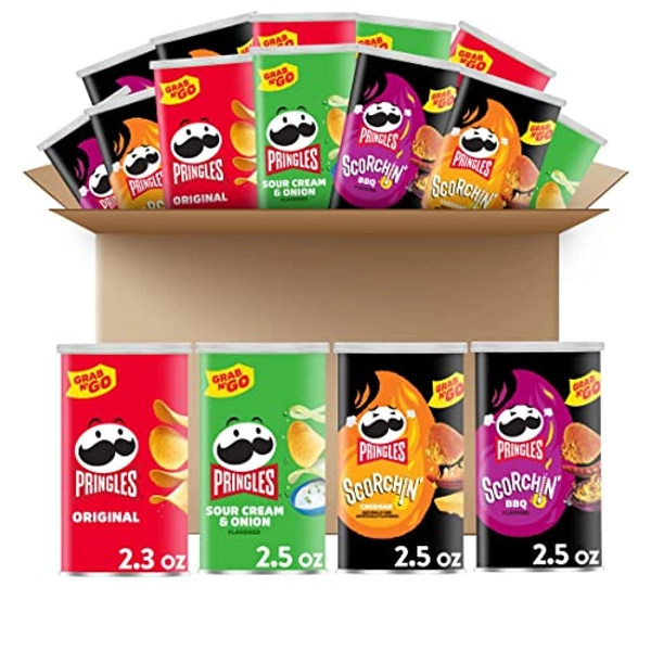 Pringles Potato Crisps Chips, Lunch Snacks, Office and Kids Snacks, Grab N' Go, Variety Pack (16 Cans)