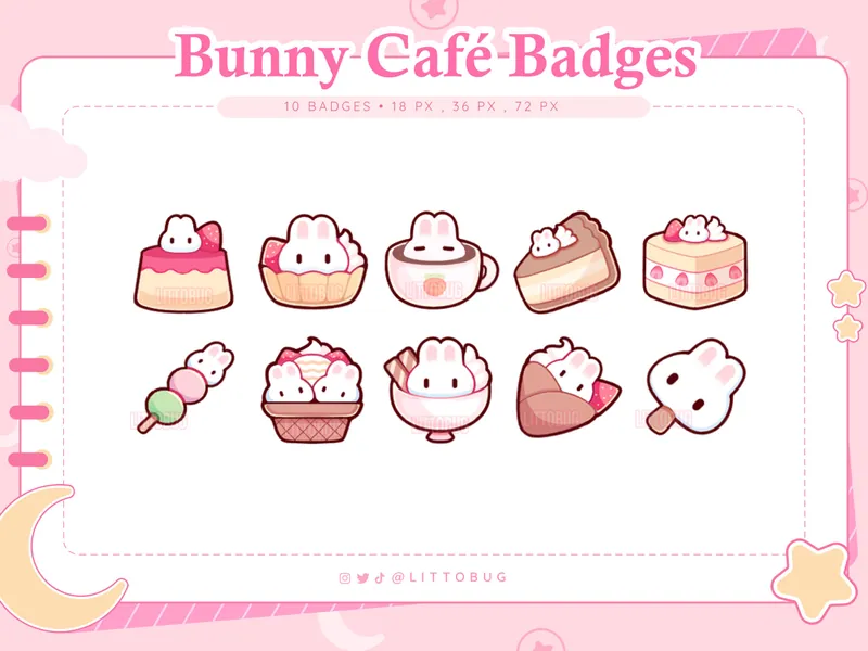 Bunny Cafe Sub Badges (10 Pack) for Twitch, YouTube, Discord | Cute, Affordable Stream Assets