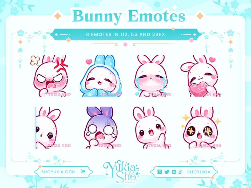 Bunny Emote Pack (White) for Twitch/Discord/YouTube | Custom Twitch Emotes | Cute Bunny Emote | Rabbit | Discord Stickers | Stream Emotes