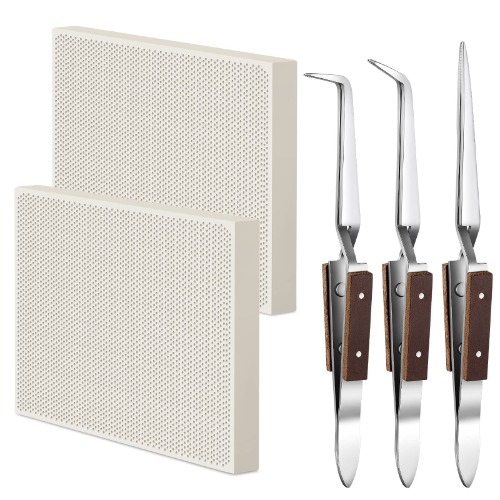 Seajan 2 Pcs Honeycomb Ceramic Soldering Boards 3 Shape Soldering Tweezer Set Soldering Honeycomb Panel Reverse Solder Tweezers Lock Pick Set Soldering Block Jewelry Making Tool Soldering Parts