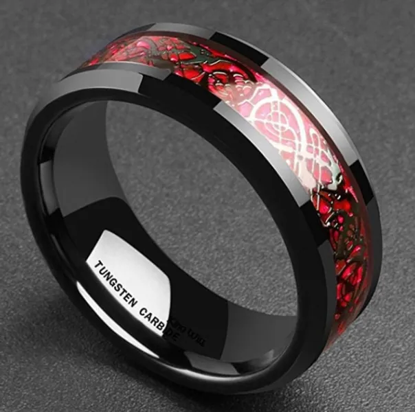Black Red Green Cool Ring Tungsten Ring for Man Woman 8mm Stainless Steel Green Red Carbon Fiber Band Jewelry