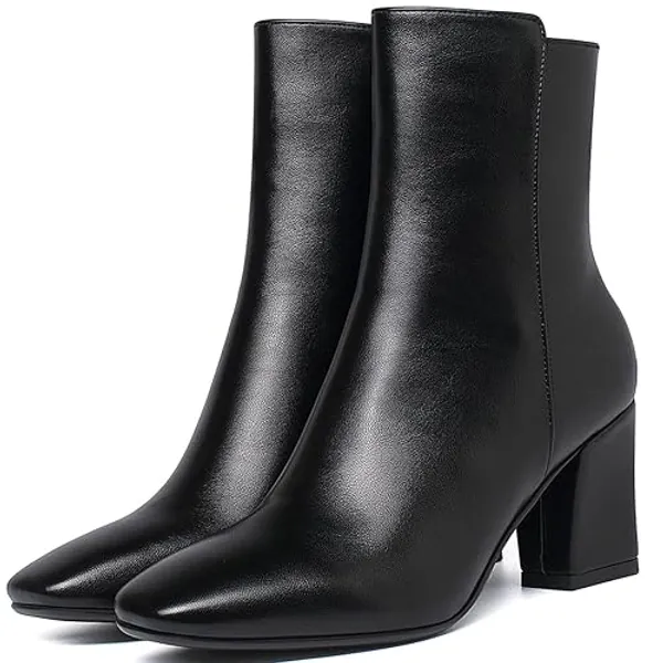 Caradise Womens High Chunky Heeled Boots Zip Up Square Toe Ankle Booties - 7.5 White