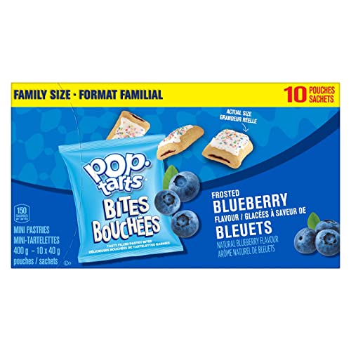 Kellogg's Pop-Tarts Bites Mini Pastries Frosted Blueberry Flavour, Family Size 400g (10 Pouches)