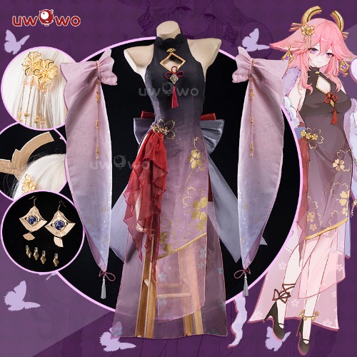 [Last Batch]【In Stock】Uwowo Genshin Impact Fanart Yae Miko Chinese Dress Qipao Cosplay Costume - 【In Stock】S