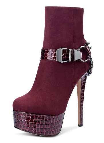 Castamere Damen Mode-Stiefel Knöchelhoch Boots Plattform Stilettos 15CM Plateau Stiefeletten - 37 EU Rot Burgund Wildleder