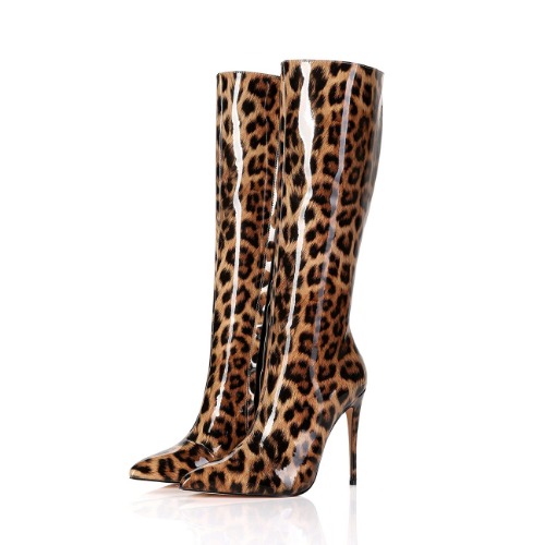 GIARO MILA Premium Stiefel für Damen - elegante High-Heels - Kniestiefel mit hohem Absatz - Damenstiefel - Stöckelschuhe für Frauen - erhältlich in 21 Farben - Leo Glanz 40 EU