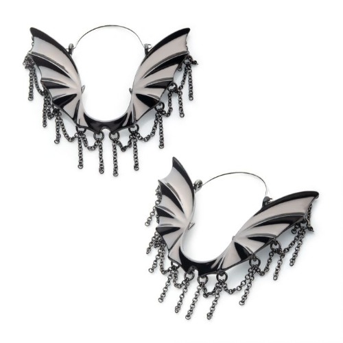 Plug Friendly Hoop Earrings | Bat Wings | OS / Silver