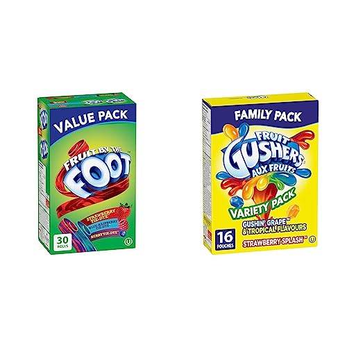 BETTY CROCKER - VALUE PACK - Fruit by the Foot Variety Pack, 30 Rolls, 637g & Gluten Free Gushin Grape and Tropical Flavours/Strawberry Splash Variety Pack, 16 Count, Packaging may vary - Fruit Snack+ Grape and Tropical Flavours