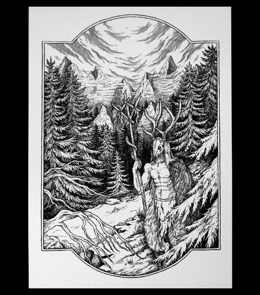 Cernunnos - art print - black and white - Din A4