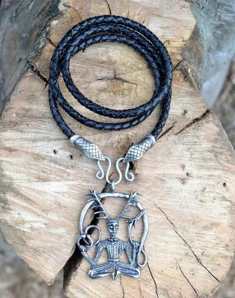 CELTIC God Cernunnos CERNUNN NECKLACE Leather Bolo Snake Head Kernunnos Kernunn Pagan Druid Gundestrup Cauldron Denmark Talisman Amulet