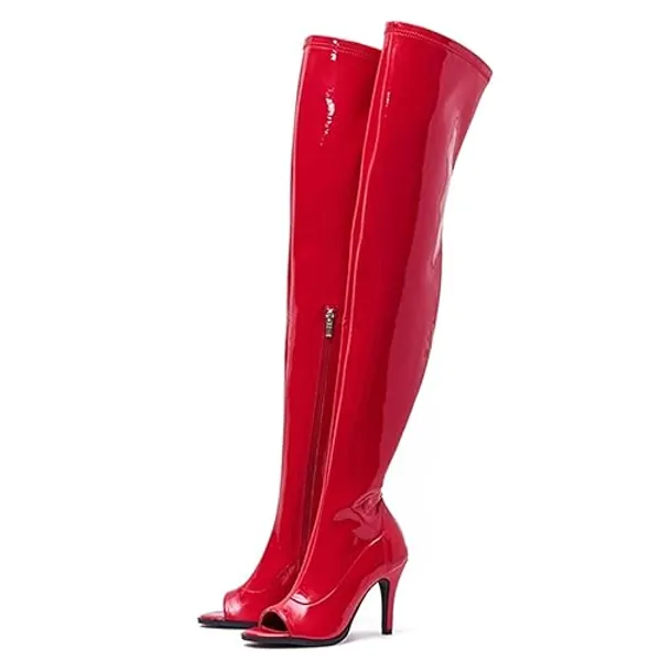 Roimaash Damen Mode Peep Toe Stiefel - 37.5 EU - Patent Rot