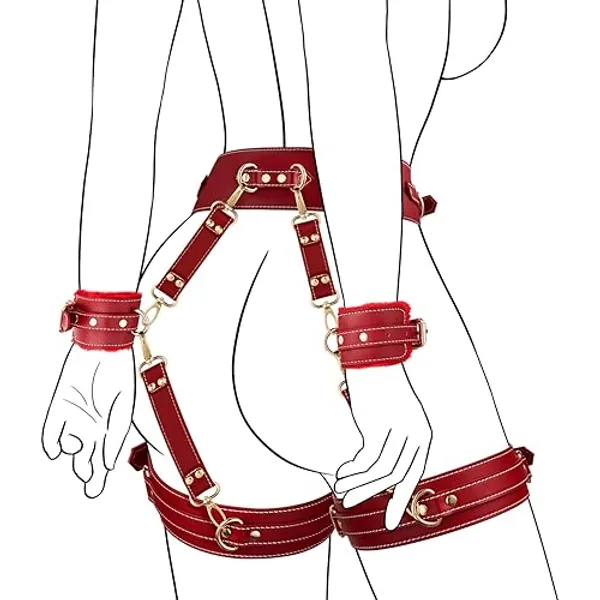UTIMI Sex Bondage BDSM Kit Fesseln 6PCS Sets mit Verstellbaren Handschellen Fußfessel Oberschenkelmanschetten Augenbinde Kreuzgurt Taillengurt SM Erwachsene Sexspielzeug für Männer Frauen und Paare