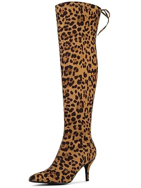 Allegra K Damen Overknee-Stiefel mit Stiletto-Absatz am Oberschenkel - 37.5 EU - Leopard
