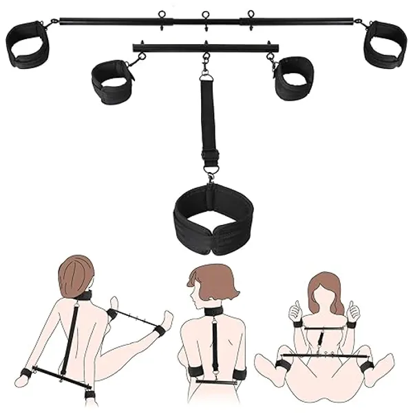 Sevenup Spreizstange-Bondage-Sexspielzeug mit Halskragen, Handgelenk- und Knöchelfessel-Sets, BDSM-Bondage-Set, verstellbares Handschellen-Kragen für erwachsene Paare
