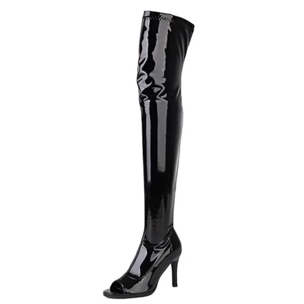 Roimaash Damen Mode Peep Toe Stiefel - 37.5 EU - Patent Schwarz