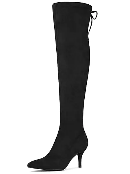 Allegra K Damen Overknee-Stiefel mit Stiletto-Absatz am Oberschenkel - 37.5 EU - Schwarz