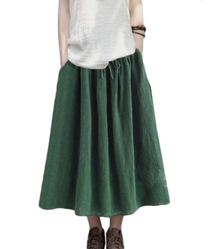 Gergeousスカート レディース ロングスカート 綿 麻 リネン マキシスカート 夏 ロング丈 ポケット付き おしゃれ ボトムス 無地 森ガール