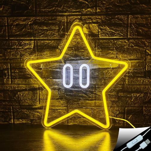 star neon sign led cool neon sign dimmable neon lights for game room decor neon tubes man cave kids room party decoration lights kids room decor lights kids room decor lights - yellow & white
