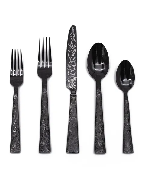 45-Piece Black Parisian Garden Flatware Set