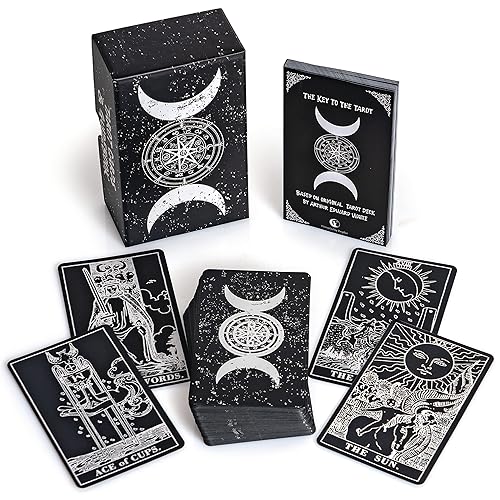 Prophet Silver Foil Tarot Cards Deck,78 Original Tarot Cards Fortune Telling Game with Guide Book for Beginners,Tarot Cards Standard Size4.75" x 2.76" (Black) - Black