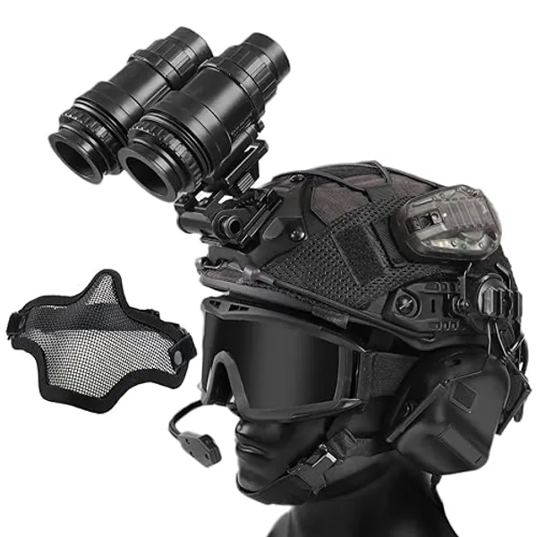 TUMHUTS Tactical Helmet with Headset,Adjustable Helmet with Helmet Cover and Fcae Mask for Cosplay Military Tactical Airsoft Gear - SET-C