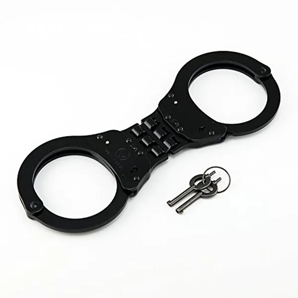 VIPERTEK Heavy Duty Hinged Double Lock Steel Police Edition Professional Grade Handcuffs - Black