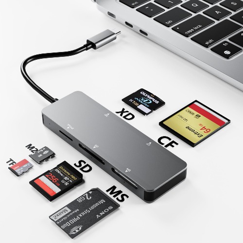 USB-C XD-beeldkaartlezer, 5 Gbps, 6-in-1 high-speed kaartlezer voor TF/SD/MS/M2/XD/CF, USB C XD-geheugenkaartlezer, compatibel met Olympus en Fujifilm XD-kaarten (1 GB/2 GB)