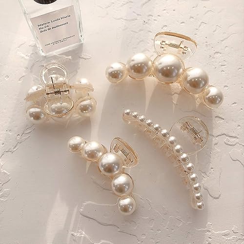 Agirlvct Pearl Hair Clips for Women Girl, Large Small Hair Claw Clip Strong Hold,Big Banana Jaw Clip Barrettes Nonslip,Birthday Thanksgiving Christmas Gift for Thick Thin Curly Hair(4 Size) - 1 Count (Pack of 4)