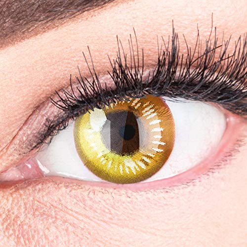 Lentilles couleur cosplay - manga, anime yellow. Pour Halloween, fantaisie, Carnaval + étuis à lentilles de contact I 1 paire (2 pièces) I sans correction I 0,00 Dioptries MERALENS