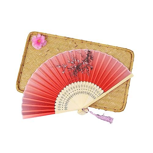 ENEN Éventail Lot of 4, Eventail Mariage, Evantaille à Main Portables, Eventail Japonais Poche Pliante, Demoiselles Cadeaux Mariage Fête Decorer Danse Fête Décoration (Prune Rouge,Lot de 4) - Lot de 4 - Prune Rouge