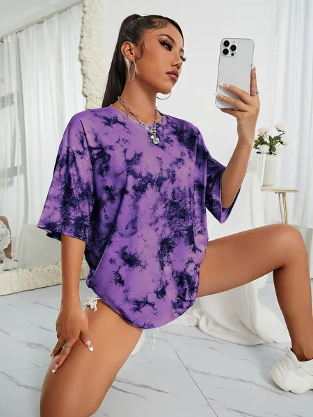 SHEIN EZwear Maglietta con spalla goccia tie dye