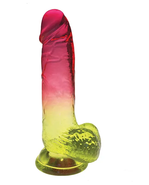Naughty USA 8in Pink & Yellow Realistic Rainbow Dong with Balls