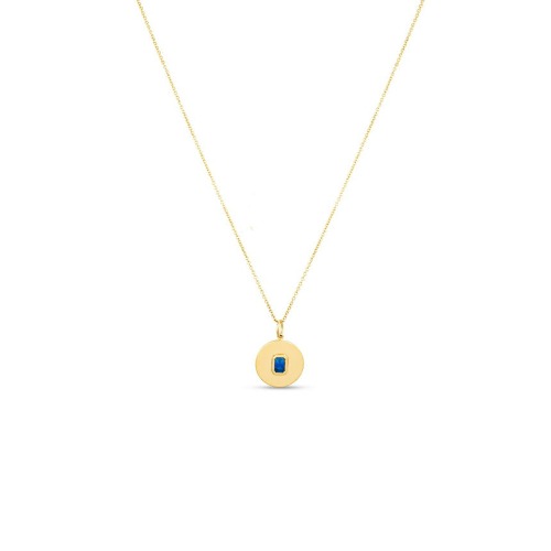Gold Necklace With Sapphire Stone - 14K Yellow Gold