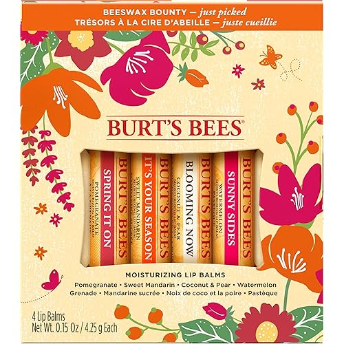 Burt's Bees Gifts, 4 Lip Balm Products, Just Picked Set - Pomegranate, Sweet Mandarin, Coconut Pear & Watermelon (4 Pack)