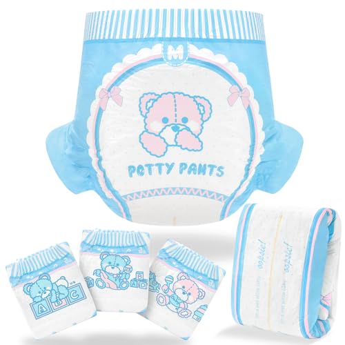Littleforbig Adult Printed Diaper 10 Pieces - Potty Pants (Medium 28"-38") - Blue - Medium