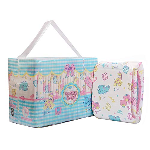 Littleforbig Adult Printed Diaper 10 Pieces - Vintage Baby (Medium 28"-38") - Blue Vintage Baby - Medium