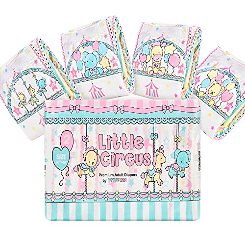 Littleforbig Adult Printed Diaper 10 Pieces - Little Circus (Large 36"-46") - Pink - Large