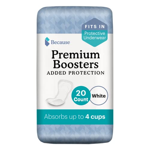 Because Premium Incontinence Boosters - Add Extra Absorbency to Adult Diapers - Super Absorbent, Soft, Contoured Fit - Unisex - 20 Boosters - 20 Count (Pack of 1)