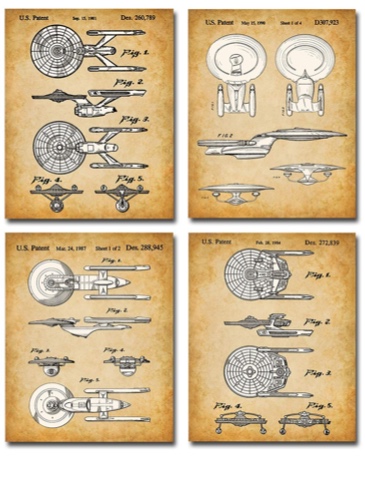 Star Trek Original USS Enterprise Patent Art Prints - Set of Four Photos (8x10) Unframed - Great Gift for Trekkies