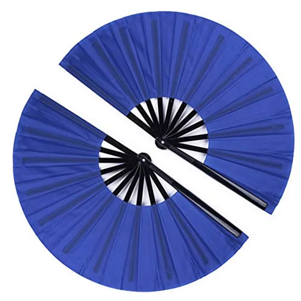 2 Pack Large Folding Hand Fan, Nylon-Cloth Vintage Retro Fabric Fans, Chinese Kung Fu Tai Chi Hand Fan for men/women, Festival, Dance, Gift, Performance, Decorations (Blue)