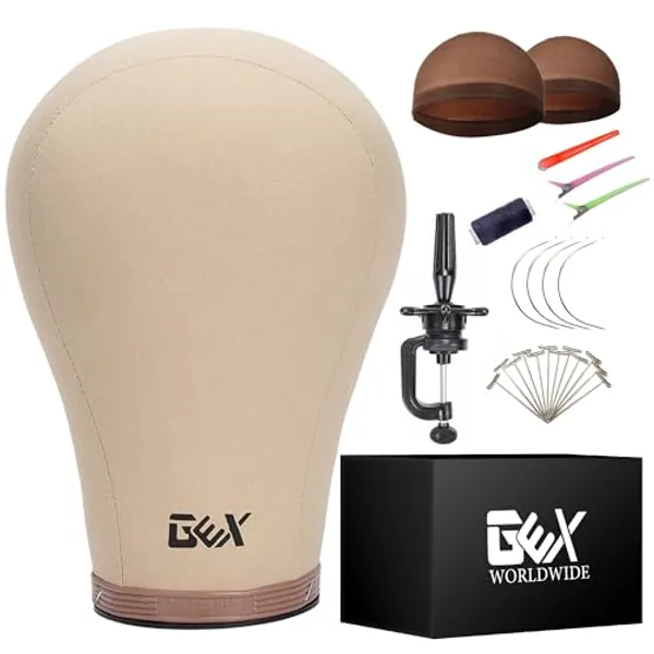 GEX 20"-24" Cork Canvas Block Head Mannequin Head Wig Display Styling Head With Mount Hole (Light Brown, 20")