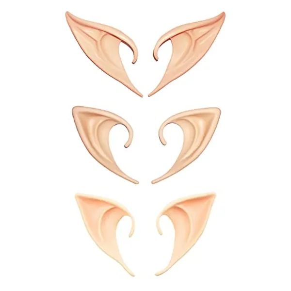 Secaden 3 Styles Elf Ears Cosplay Fairy Pixie Ears Soft Pointed Elven Ear Anime Party Dress Up Costume Accessories