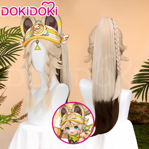 DokiDoki Game Genshin Impact Cosplay Kachina Wig Cute Flaxen Gold Hair Ponytail Natlan | Wig Only-Order Processing Time Refer to Description Page
