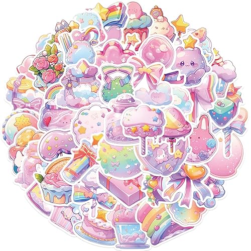 50Pcs Cute Anime Stickers Aesthetic Cartoon Candy Stickers for Water Bottles, Skateboards, Notebooks, Laptop, Bicycle, Classroom, Christmas Gift, Waterproof Kawaii Sweet Treats Sticker Decals