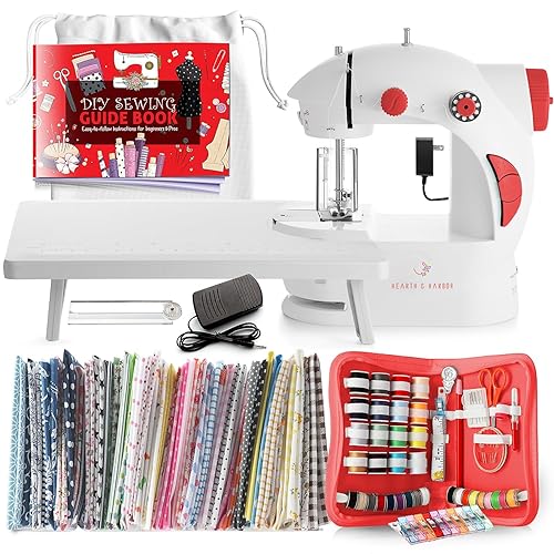 Mini Sewing Machine for Beginners Adult, 122-Piece Portable Sewing Machine, Dual Speed Small Sewing Machine, Adults and Kids Sewing Machine, Travel Beginner Sewing Machines with Sewing Kit and Book - Premium Set