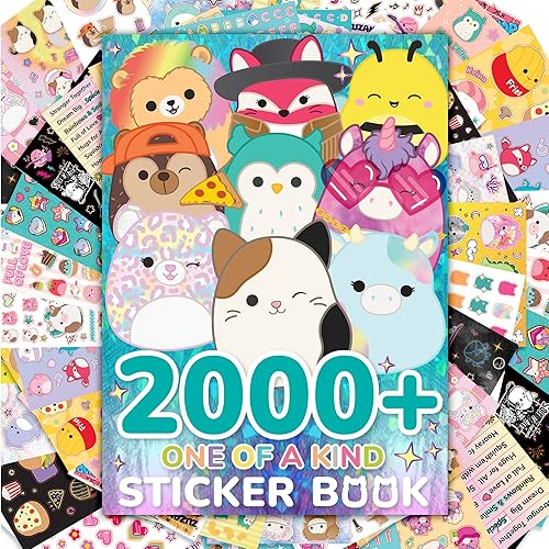 Original Squishmallows 2000+ One of a Kind Sticker Book, 43 Sticker Sheets, Kawaii Squishmallows Stickers for Water Bottle, Notebooks, Party Favor Bags, Cute Stickers & Sticker Books for Kids Ages 4-8 - Squishmallow