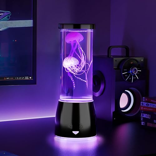 ROSHWEY Jellyfish Aquarium Lamp - 16 Colors Jelly Fish Tank Christmas Gifts for Kids Men Women, Table Lamp with Remote Control Bedroom Decor Night Light for Birthday Children's Day Gifts (Black) - Black