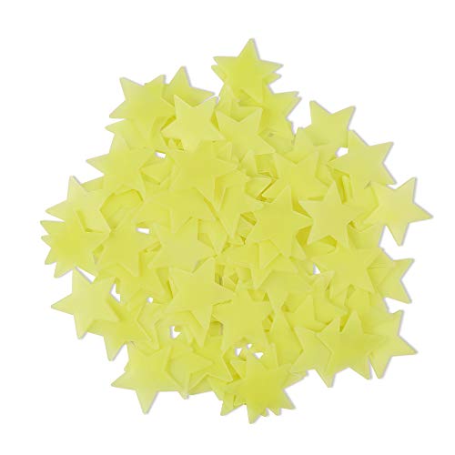 AM AMAONM 100 Pcs Yellow Glow in The Dark Luminous Stars Fluorescent Noctilucent Plastic Wall Stickers Murals Decals for Home Art Decor Ceiling Wall Decorate Kids Babys Bedroom Room Decorations - Yellow