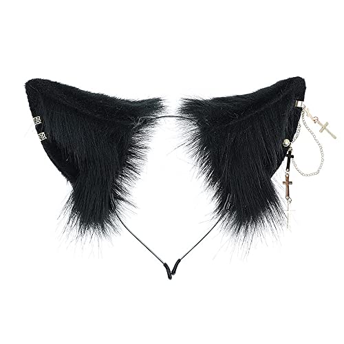 VIGVAN Cat Cosplay Ears Accessories Punk Gothic Cross Cat Ears Headbands Clips - Black1
