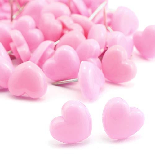 Lind Kitchen 100pcs Heart Shape Push Pins for Home School Office Notice Board Cork Board,Cute Thumbtacks Tacks Decorative Pushpins Accessories Supplies Pink - Pink